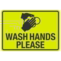 "Wash Hands Please" Engineer-Grade Reflective Black / Yellow Aluminum Sign with Symbol - 10" x 7"