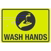 "Wash Hands" Engineer-Grade Reflective Black / Yellow Aluminum Sign with Symbol - 10" x 7"
