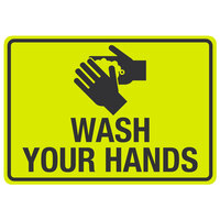 "Wash Your Hands" Engineer-Grade Reflective Black / Yellow Aluminum Sign with Symbol - 14" x 10"