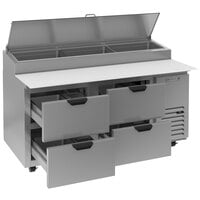 Beverage-Air DPD67HC-4-CL 67 inch 4 Drawer Clear Lid Refrigerated Pizza Prep Table