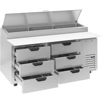 Beverage-Air DPD67HC-6-CL 67 inch 6 Drawer Clear Lid Refrigerated Pizza Prep Table