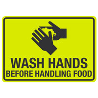 "Wash Hands Before Handling Food" Engineer-Grade Reflective Black / Yellow Aluminum Sign with Symbol - 14" x 10"