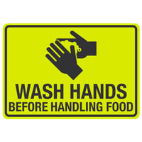 "Wash Hands Before Handling Food" Engineer Grade Reflective Black / Yellow Aluminum Sign with Symbol