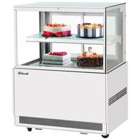 Turbo Air TBP36-46FN-W 35 1/2" Square Glass Two Tier White Refrigerated Bakery Display Case with Lift-Up Front Glass