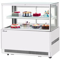 Turbo Air TBP60-46FN-W 59" Square Glass Two Tier White Refrigerated Bakery Display Case with Lift-Up Front Glass