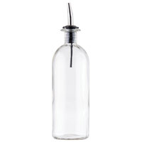 Tablecraft 10375 18 oz. Clear Glass Oil and Vinegar Bottle with Stainless Steel Pourer