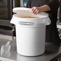Baker's Mark 10 Gallon / 160 Cup White Round Ingredient Storage Bin with White Lid