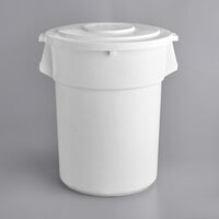 55 Gallon / 880 Cup White Round Ingredient Storage Bin with White Snap-On Lid