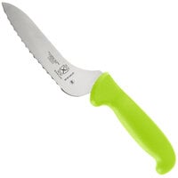 Mercer Culinary M18134GR Ultimate White® 6" Offset Wavy Edge Bread Knife - Green Handle