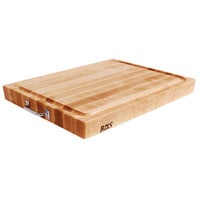 John Boos & Co. RAFR2418 24 inch x 18 inch x 2 1/4 inch Grooved Reversible Maple Wood Cutting Board with Chrome Handles