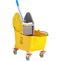 Lavex Janitorial 35 Qt. Yellow Mop Bucket and Down Press Wringer Combo