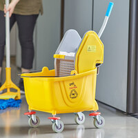 Lavex Janitorial 35 Qt. Yellow Mop Bucket and Down Press Wringer Combo