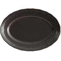 Acopa Condesa 11 1/2" x 8 1/4" Matte Finish Armor Gray Scalloped Wide Rim Porcelain Platter - 12/Case