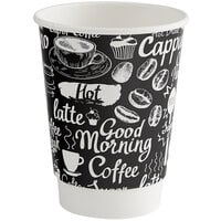 Choice 12 oz. Coffee Break Print Smooth Double Wall Paper Hot Cup - 25/Pack