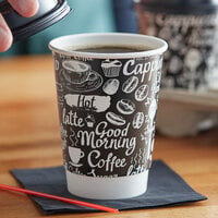 Choice 12 oz. Coffee Break Print Smooth Double Wall Paper Hot Cup - 25/Pack