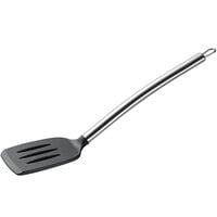 Tablecraft CW402 14 inch Slotted High Heat Black Silicone Spatula / Turner with Stainless Steel Handle