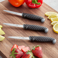 Schraf™ 4 inch Paring Knife Set with 1 Serrated and 2 Smooth Edge Knives with TPRgrip Handles - 3/Pack
