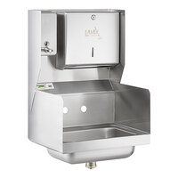 Regency 17" x 15" Wall Mounted Hand Sink with Side Splashes, Top Mounted Paper Towel, and Soap Dispenser