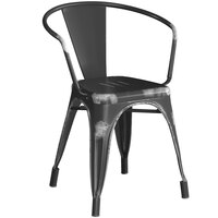Lancaster Table & Seating Alloy Series Distressed Black Metal Indoor / Outdoor Industrial Cafe Arm Chair