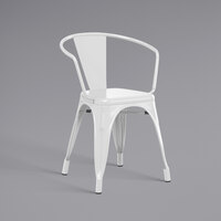 Lancaster Table & Seating Alloy Series White Metal Indoor / Outdoor Industrial Cafe Arm Chair