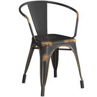 Lancaster Table & Seating Alloy Series Distressed Copper Metal Indoor / Outdoor Industrial Cafe Arm Chair