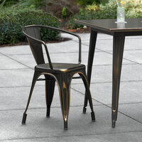 Lancaster Table & Seating Alloy Series Distressed Copper Metal Indoor / Outdoor Industrial Cafe Arm Chair