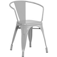 Lancaster Table & Seating Alloy Series Silver Metal Indoor / Outdoor Industrial Cafe Arm Chair
