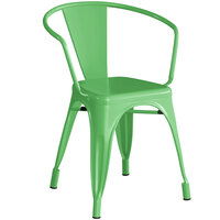 Lancaster Table & Seating Alloy Series Green Metal Indoor / Outdoor Industrial Cafe Arm Chair
