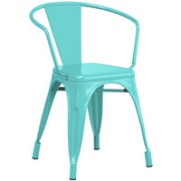 Lancaster Table & Seating Alloy Series Seafoam Metal Indoor / Outdoor Industrial Cafe Arm Chair
