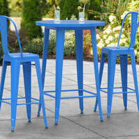Lancaster Table & Seating Alloy Series 30 inch Round Blue Outdoor Bar Height Table