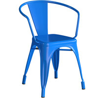 Lancaster Table & Seating Alloy Series Blue Metal Indoor / Outdoor Industrial Cafe Arm Chair