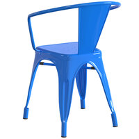 Lancaster Table & Seating Alloy Series Blue Metal Indoor / Outdoor Industrial Cafe Arm Chair