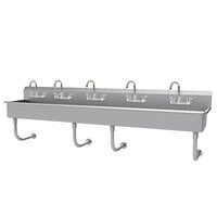 Advance Tabco FS-WM-100-F 14-Gauge Multi-Station Wall Mounted Hand Sink with 8" Deep Sink Bowl with 5 Faucets - 100" x 19 1/2"