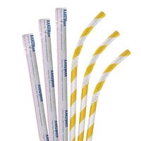 Aardvark 61810041 7 3/4 inch Jumbo Yellow / White Striped Wrapped Eco-Flex Paper Straw - 3200/Case