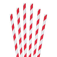 Aardvark 61520005 7 3/4 inch Jumbo Red / White Striped Unwrapped Paper Straw - 4800/Case