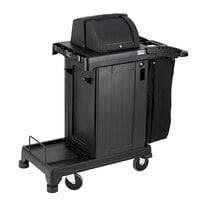 Suncast CCH225 Black High Security Janitor / Housekeeping Cart with Bag, Lockable Hood, and Non-Marring Wall Bumpers