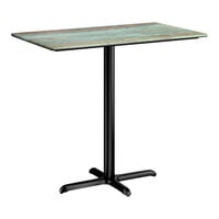 Lancaster Table & Seating Excalibur 28" x 48" Rectangular Bar Height Table with Textured Canyon Painted Faux Metal Finish and Cross Base Plate