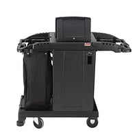 Suncast HKCCH200 Black Premium Compact Janitorial / Housekeeping Cart with Bag, Lockable Hood, and Non-Marring Wall Bumpers