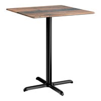 Lancaster Table & Seating Excalibur 36" x 36" Square Bar Height Table with Textured Farmhouse Finish and Cross Base Plate
