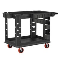 Suncast PUCHD2645 Black Large Two-Shelf Heavy-Duty Plus Utility Cart with Storage Bins (4 Small, 2 Large) - 48 3/4 inch x 26 1/2 inch x 34 13/16 inch