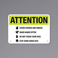 Attention / Cover Coughs And Sneeze Engineer Grade Reflective Black / Yellow Decal with Symbols - 14 inch x 10 inch