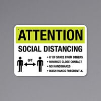 "Attention / Social Distancing / 6 Ft." Engineer Grade Reflective Black / Yellow Aluminum Sign with Symbol