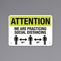 Attention / We Are Practicing Social Distancing / 6 Ft. Engineer Grade Reflective Black / Yellow Decal with Symbol - 10 inch x 7 inch