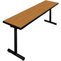 Resilient Revolution 18 inch x 72 inch Folding Seminar Table with High-Pressure Laminate Top and T-Legs - Solar Oak