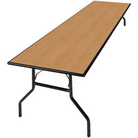 Resilient 18 inch x 72 inch Folding Seminar Table with High-Pressure Laminate Top and Wishbone Legs - Solar Oak
