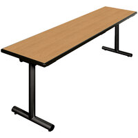 Resilient Revolution 18 inch x 96 inch Folding Seminar Table with High-Pressure Laminate Top and T-Legs - Solar Oak