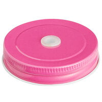 Acopa Rustic Charm Pink Metal Drinking Jar Lid with Straw Hole - 12/Pack