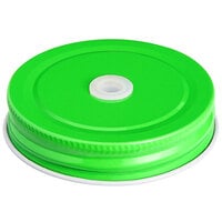 Acopa Rustic Charm Green Metal Drinking Jar Lid with Straw Hole - 12/Pack