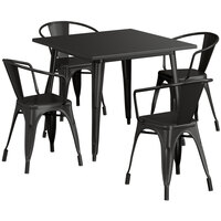 Lancaster Table & Seating Alloy Series 36" x 36" Black Dining Height Outdoor Table with 4 Arm Chairs