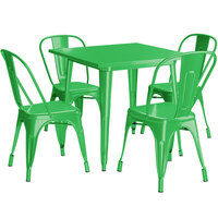 Lancaster Table & Seating Alloy Series 32 inch x 32 inch Green Dining Height Outdoor Table with 4 Industrial Cafe Chairs